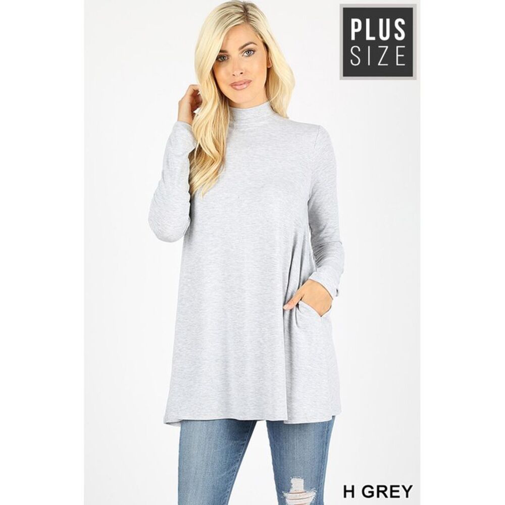 World of Leggings Long Sleeve Mock Neck Plus Size Top with Pockets